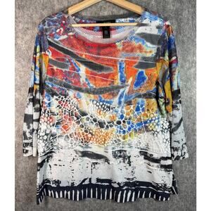 Ali Miles Womens XL Petite Tunic Top Abstract Wearable Art Lace Lightweight